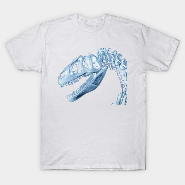 T-Rex Skeleton Blue T-Shirt by RFMDesigns